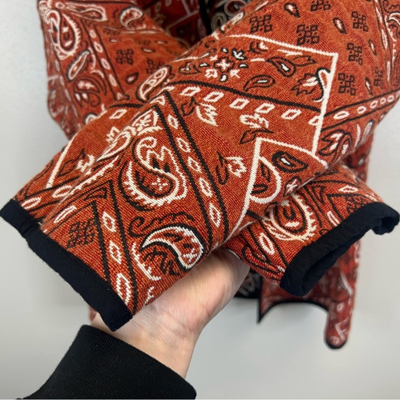 Womens M/L Reversible Red Black Paisley Bandanna Jacket Boho Western Button Up - Picture 8 of 16